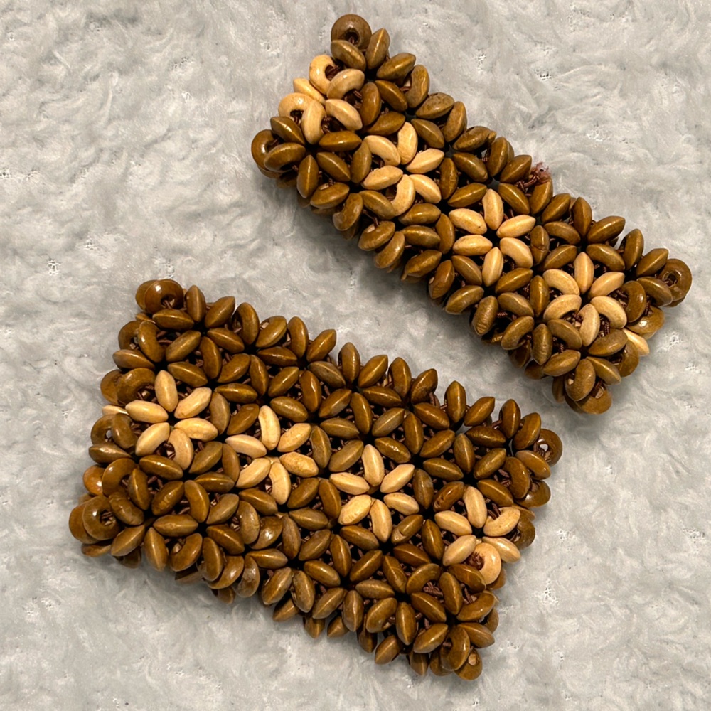 2 BoHo Hippie Style Wooden Bead Stretch Bracelets